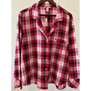 Victoria's Secret Pajama Top / Shirt Womens Size XL Plaid Cotton Blend Red Black